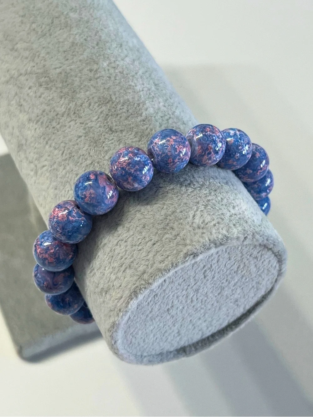 Blue & Pink Marbled 10mm Stretch Bracelet New